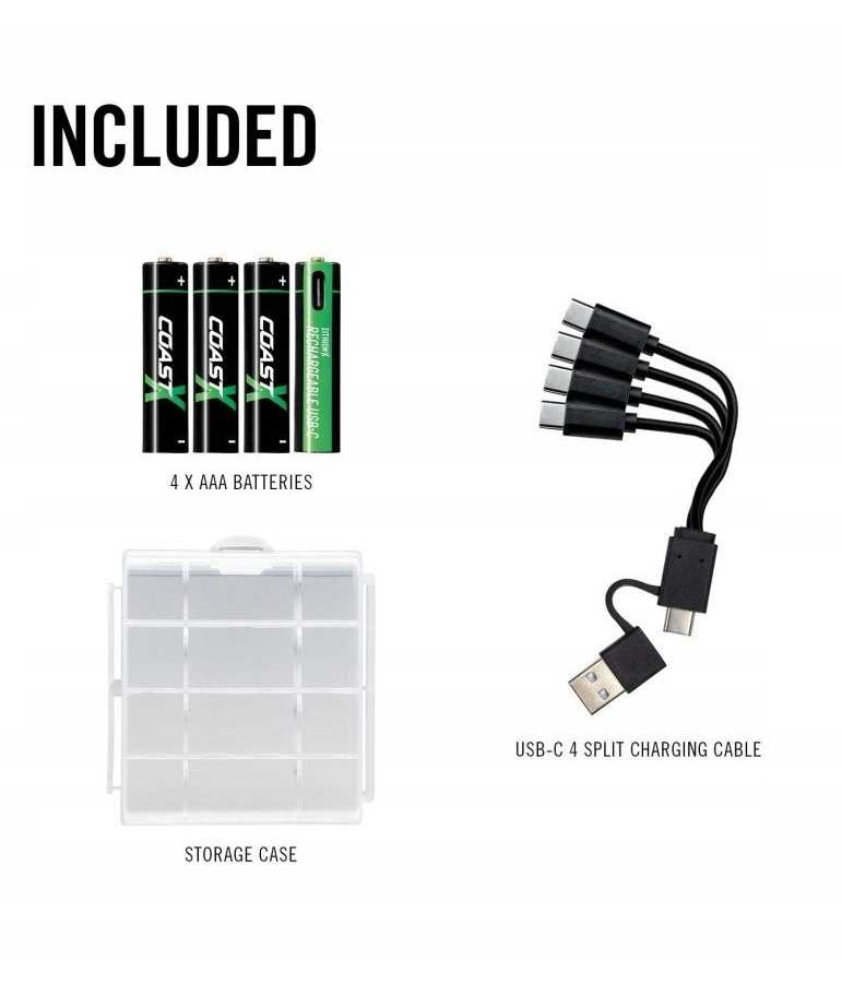 Coast 1x4 Zithion-X Micro AAA akumulator USB-C gniazdo ładowania