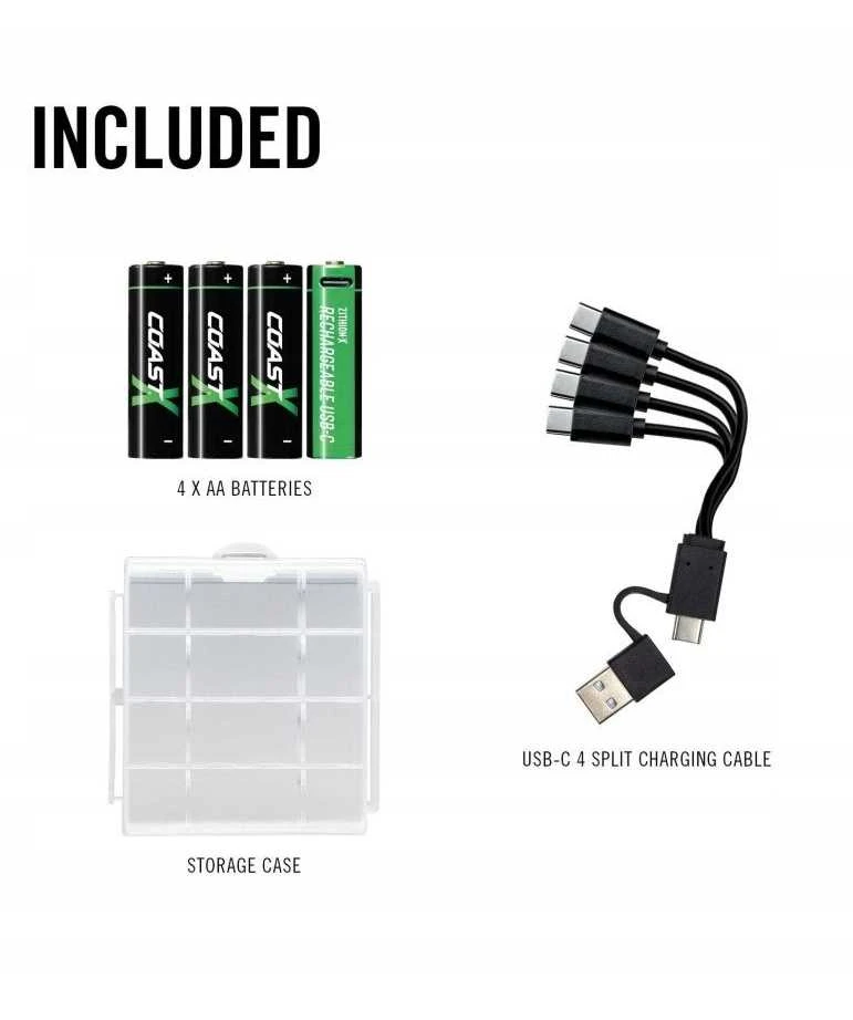 „Coast AA“ įkraunamos baterijos 1,5 V, 2400 mAh, USB-C, 4 vnt.