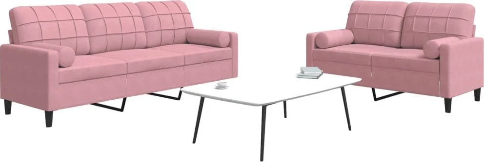 Sofa Sofos komplektas su pagalvėlėmis, 2 dalių, rožinis, aksomas