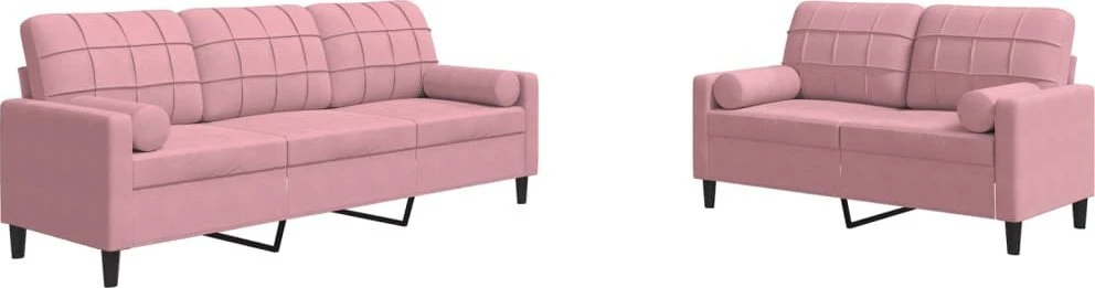 Sofa Sofos komplektas su pagalvėlėmis, 2 dalių, rožinis, aksomas