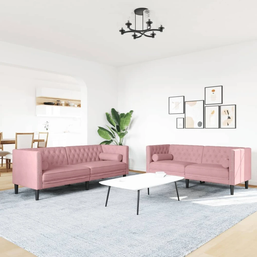 Sofa Chesterfield sofų komplektas su pagalvėlėmis, 2 dalių, rožinis