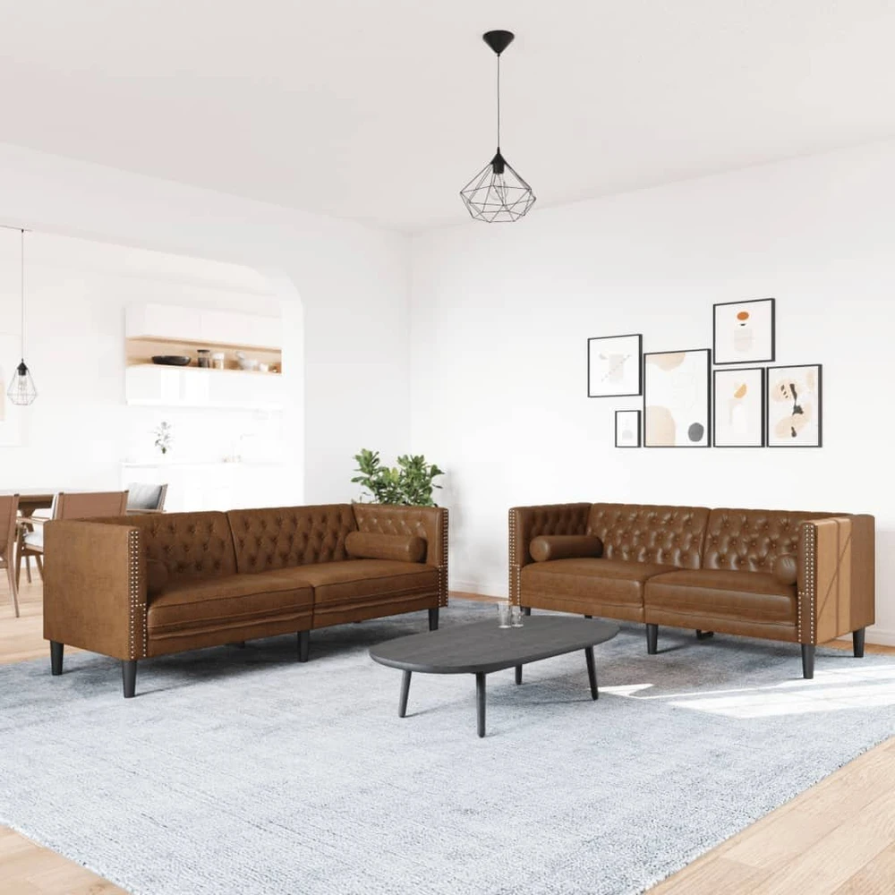 Sofa Chesterfield sofų komplektas su pagalvėlėmis, 2 dalių, rudas