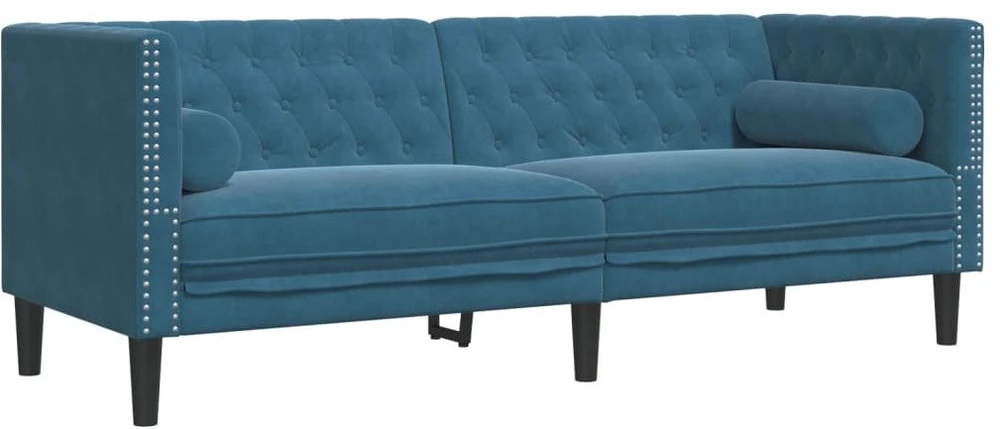 Sofa Chesterfield sofų komplektas su pagalvėlėmis, 2 dalių, mėlynas