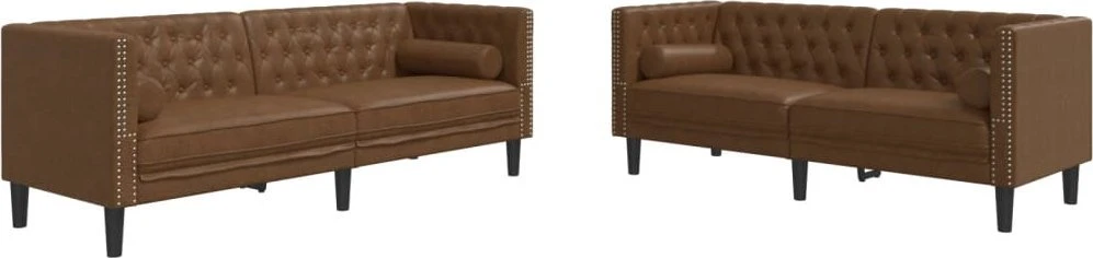 Sofa Chesterfield sofų komplektas su pagalvėlėmis, 2 dalių, rudas
