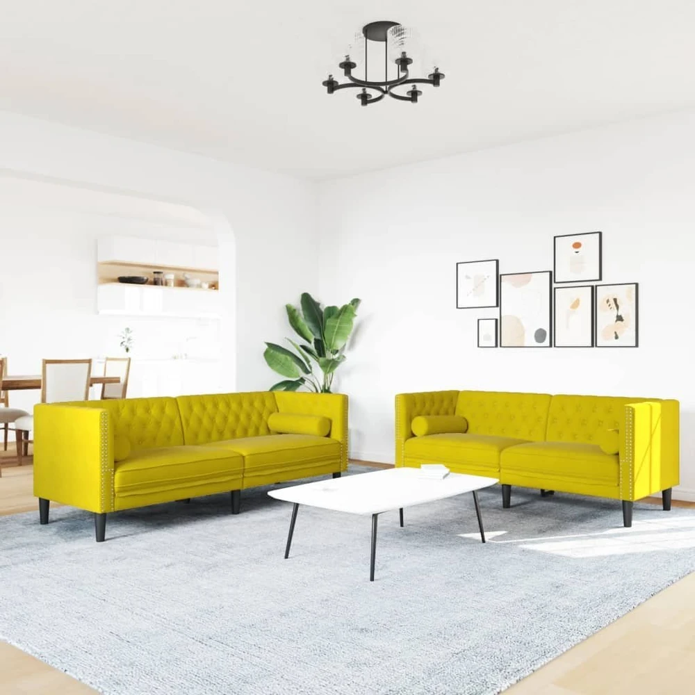 Sofa Chesterfield sofų komplektas su pagalvėlėmis, 2 dalių, geltonas