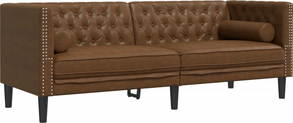Sofa Chesterfield sofų komplektas su pagalvėlėmis, 2 dalių, rudas