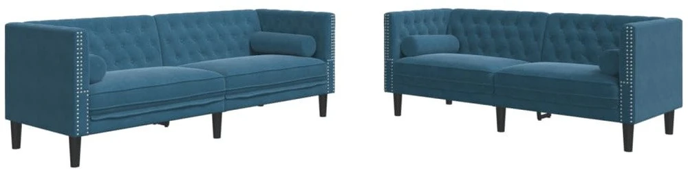 Sofa Chesterfield sofų komplektas su pagalvėlėmis, 2 dalių, mėlynas