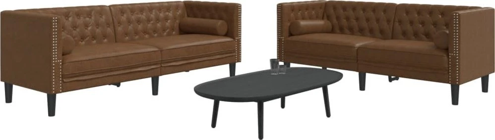 Sofa Chesterfield sofų komplektas su pagalvėlėmis, 2 dalių, rudas