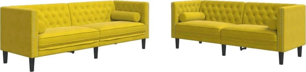 Sofa Chesterfield sofų komplektas su pagalvėlėmis, 2 dalių, geltonas