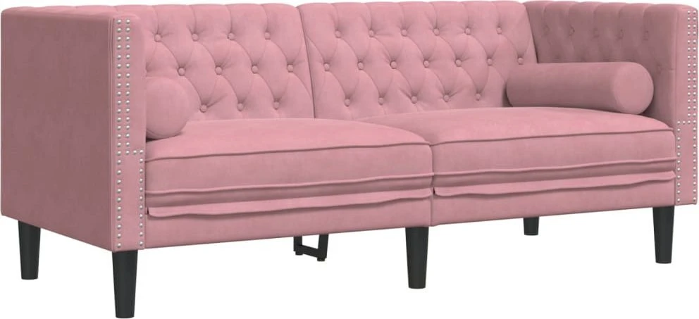 Sofa Chesterfield sofų komplektas su pagalvėlėmis, 2 dalių, rožinis