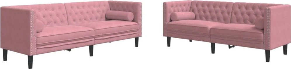 Sofa Chesterfield sofų komplektas su pagalvėlėmis, 2 dalių, rožinis