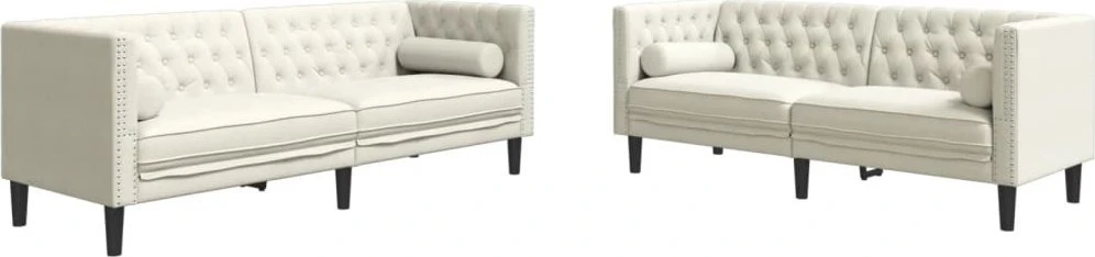 Sofa Chesterfield sofų komplektas su pagalvėlėmis, 2 dalių, kreminė