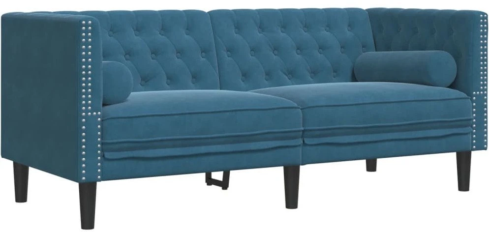Sofa Chesterfield sofų komplektas su pagalvėlėmis, 2 dalių, mėlynas