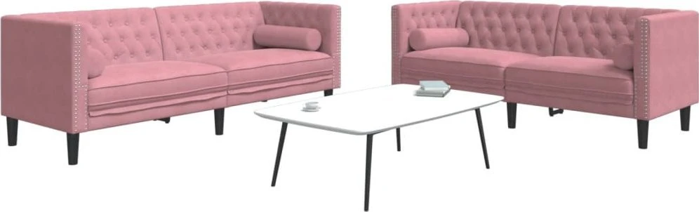 Sofa Chesterfield sofų komplektas su pagalvėlėmis, 2 dalių, rožinis