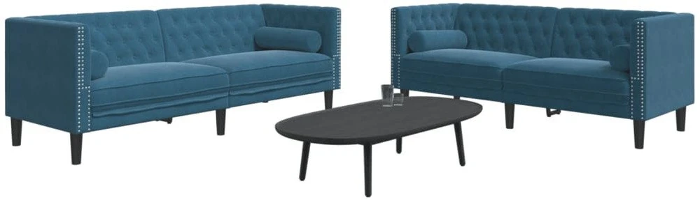 Sofa Chesterfield sofų komplektas su pagalvėlėmis, 2 dalių, mėlynas