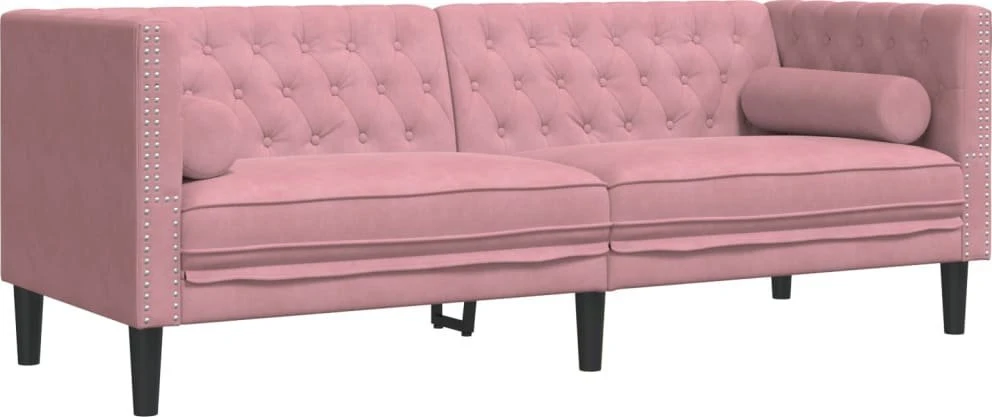 Sofa Chesterfield sofų komplektas su pagalvėlėmis, 2 dalių, rožinis