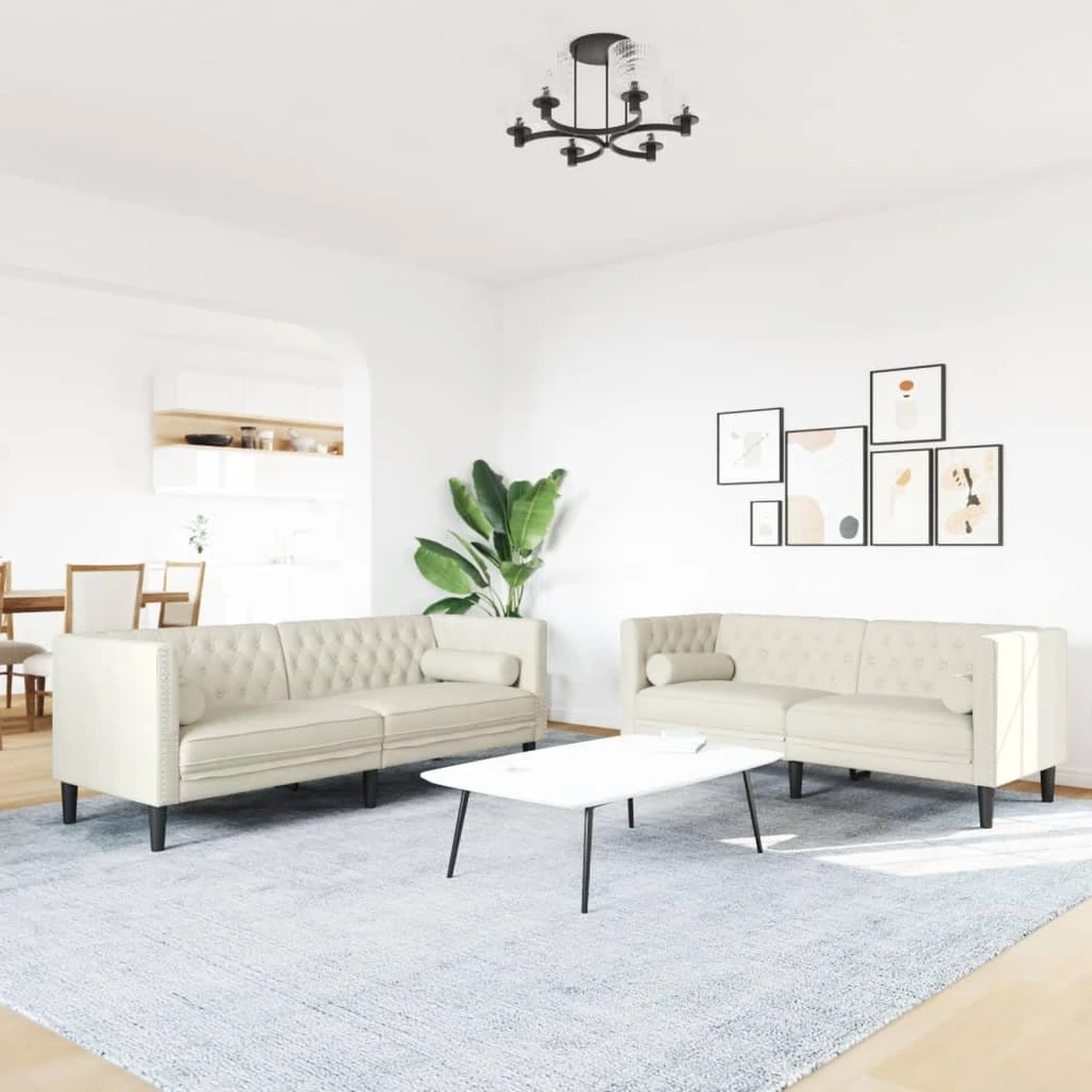 Sofa Chesterfield sofų komplektas su pagalvėlėmis, 2 dalių, kreminė