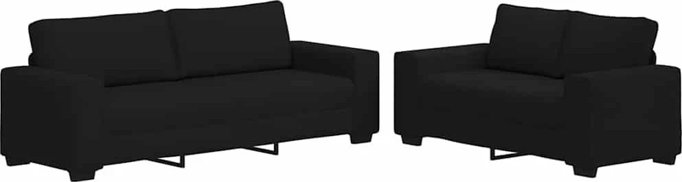 Sofa Dviejų dalių sofos komplektas su pagalvėlėmis, juodas audinys