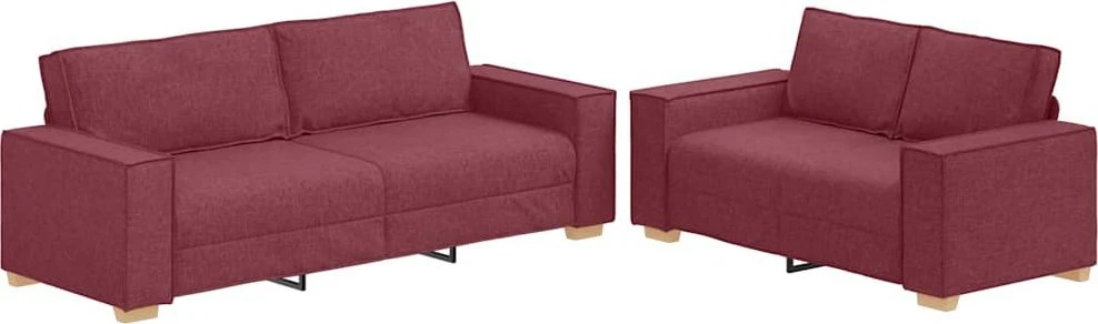 Sofa Dviejų dalių sofos komplektas su pagalvėlėmis, vyno raudonumo audinys