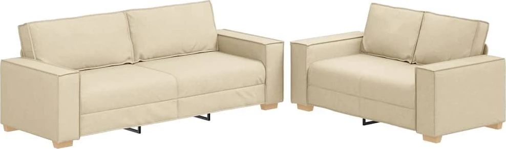 Sofa Dviejų dalių sofos komplektas su pagalvėlėmis, kreminės spalvos audinys