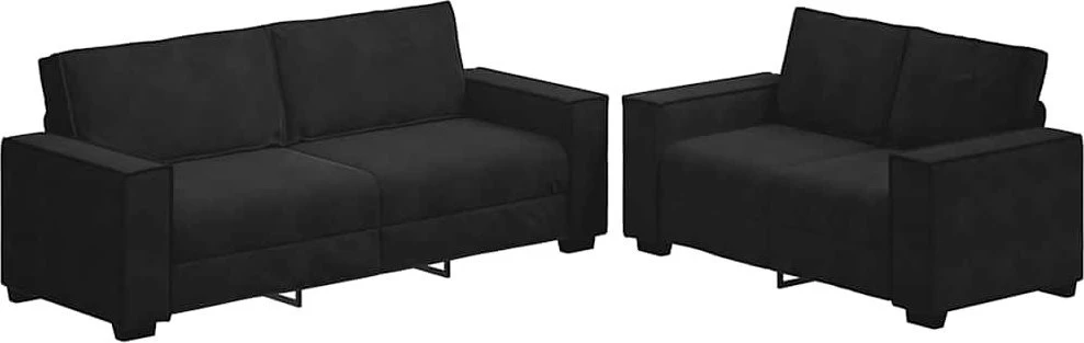 Sofa Dviejų dalių sofos komplektas su pagalvėlėmis, juodas aksomas