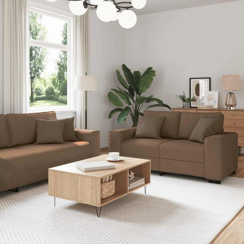 Sofa Dviejų dalių sofos komplektas su pagalvėlėmis, rudas audinys