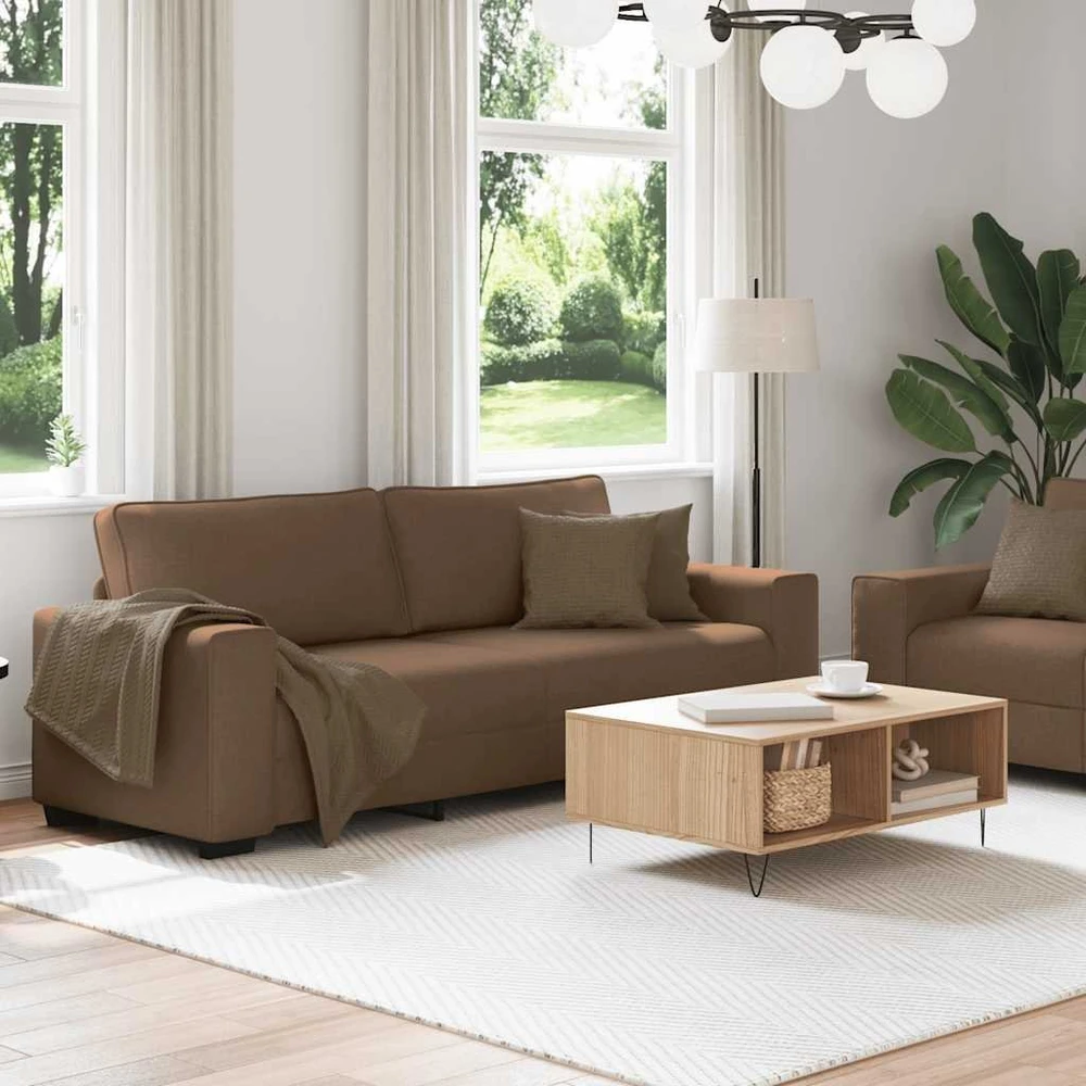 Sofa Dviejų dalių sofos komplektas su pagalvėlėmis, rudas audinys