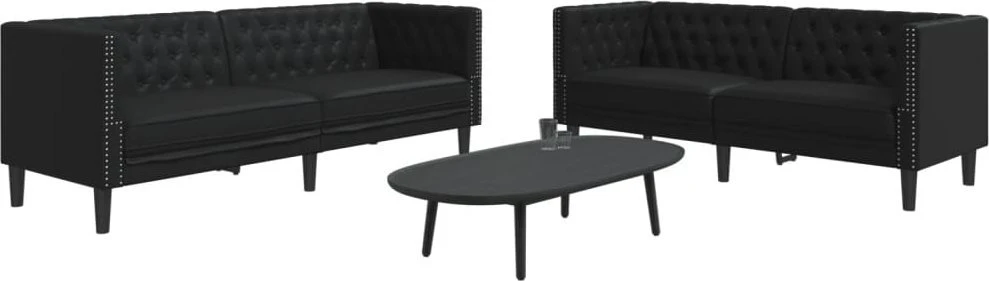 Sofa Chesterfield sofų komplektas, 2 dalių, juodas, dirbtinė oda