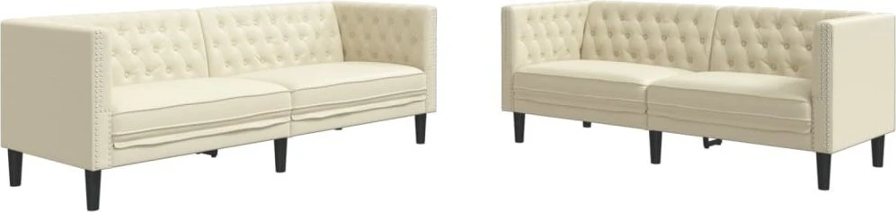 Sofa Chesterfield sofų komplektas, 2 dalių, kreminė, dirbtinė oda