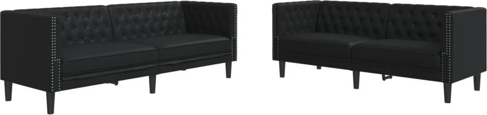 Sofa Chesterfield sofų komplektas, 2 dalių, juodas, dirbtinė oda