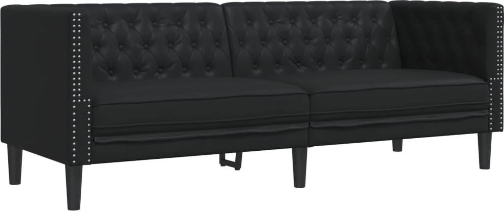 Sofa Chesterfield sofų komplektas, 2 dalių, juodas, dirbtinė oda