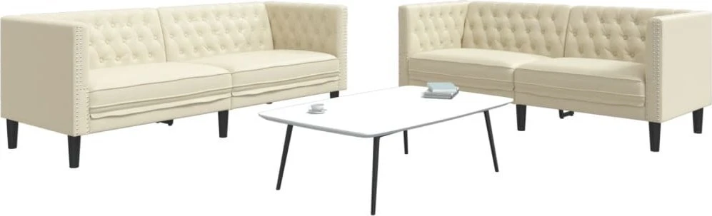 Sofa Chesterfield sofų komplektas, 2 dalių, kreminė, dirbtinė oda