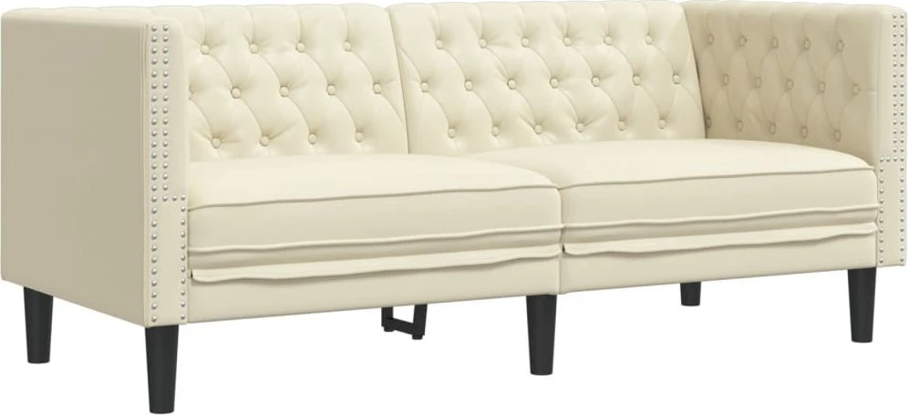 Sofa Chesterfield sofų komplektas, 2 dalių, kreminė, dirbtinė oda