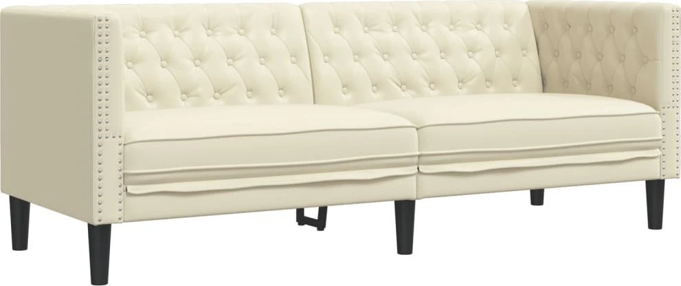 Sofa Chesterfield sofų komplektas, 2 dalių, kreminė, dirbtinė oda