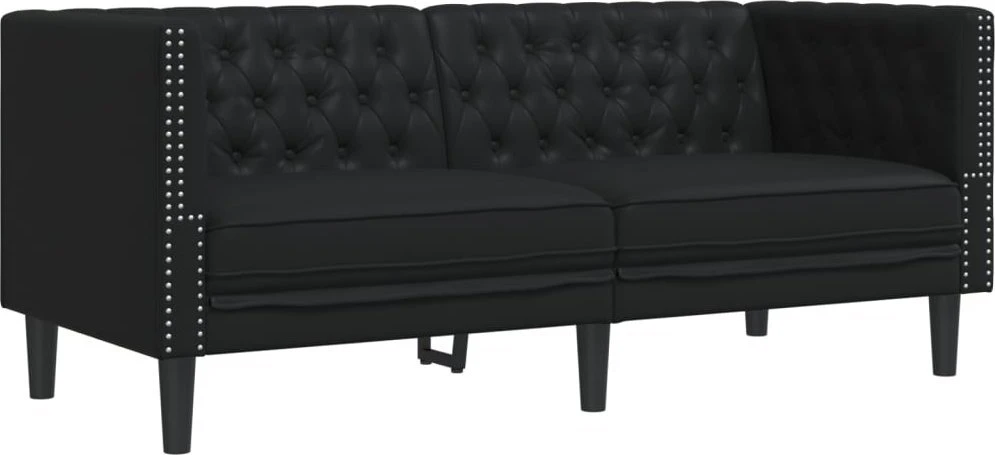 Sofa Chesterfield sofų komplektas, 2 dalių, juodas, dirbtinė oda