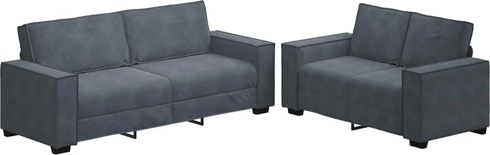 Sofa Dviejų dalių sofos komplektas su pagalvėlėmis, tamsiai pilkas, aksomas
