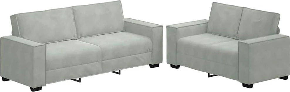 Sofa Dviejų dalių sofos komplektas su pagalvėlėmis, šviesiai pilkas aksomas