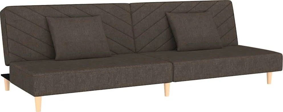 Dvivietė sofa-lova dvejomis pagalvėmis, rudos spalvos, audinys