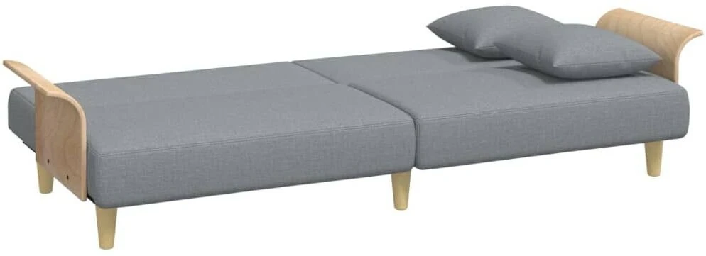 Dvivietė sofa-lova su pagalvėmis ir pakoja, pilka, aksomas