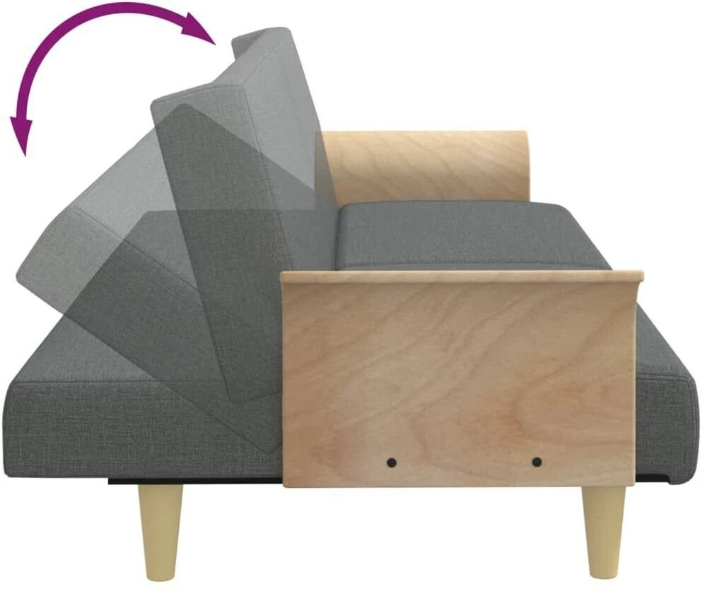 Dvivietė sofa-lova su pagalvėmis ir pakoja, pilka, aksomas