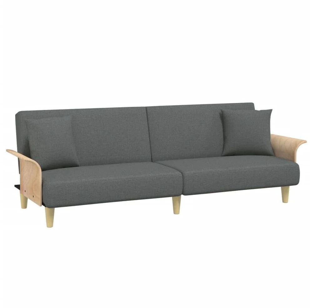 Dvivietė sofa-lova su pagalvėmis ir pakoja, pilka, aksomas