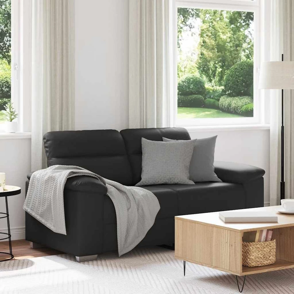 Dvivietė sofa, juoda, 160x81x84 cm, dirbtinė oda