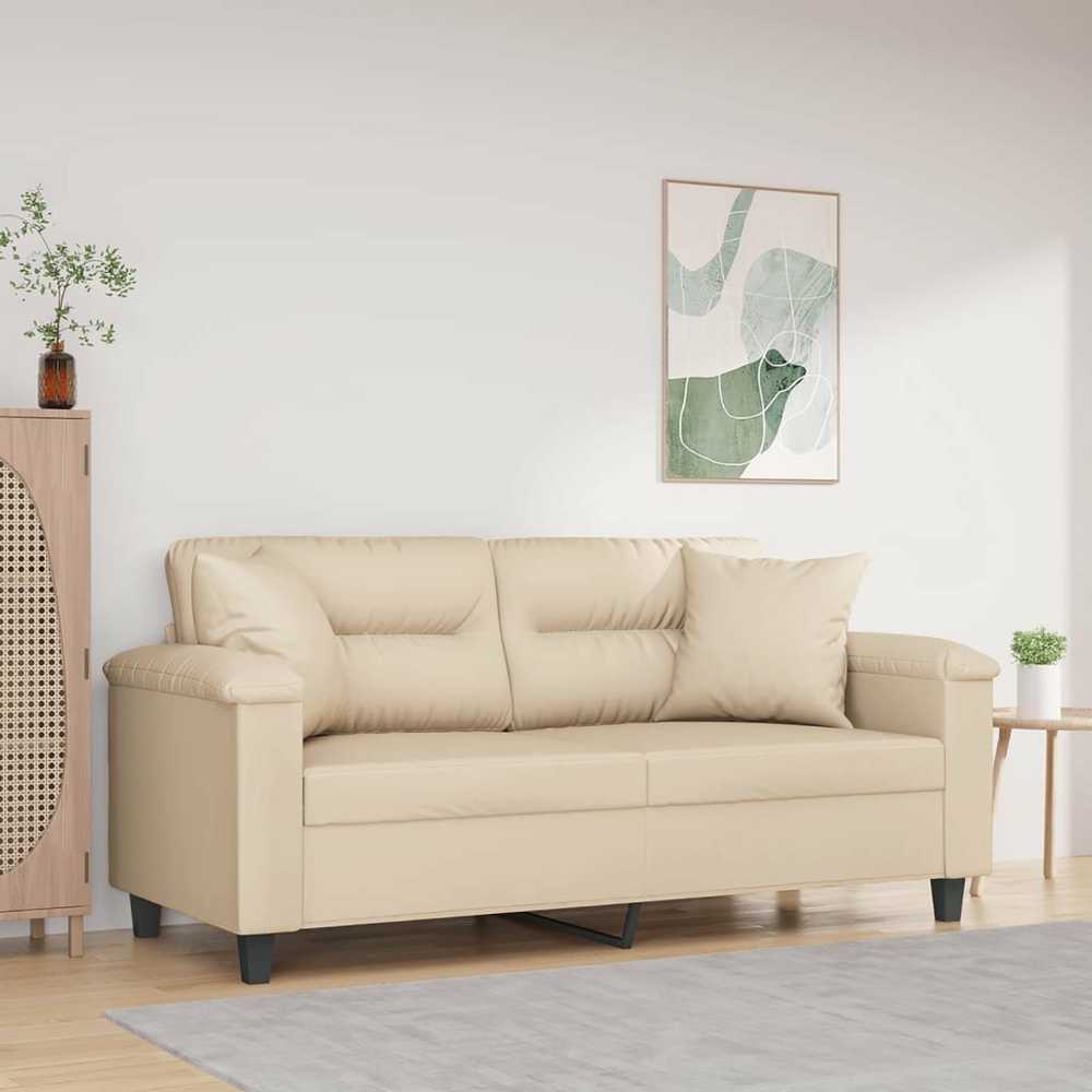 Dvivietė sofa su pagalvėmis, kreminė, 140cm, audinys
