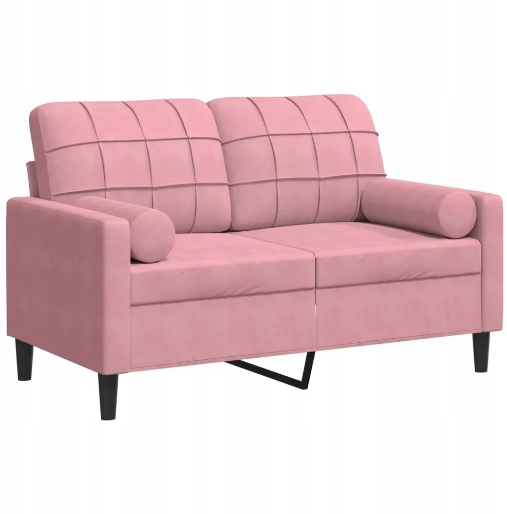 Dvivietė sofa su pagalvėlėmis, rožinės spalvos, 120cm, aksomas
