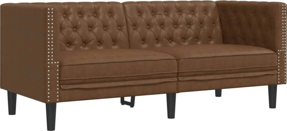 Dvivietė chesterfield sofa, rudos spalvos, dirbtinė versta oda