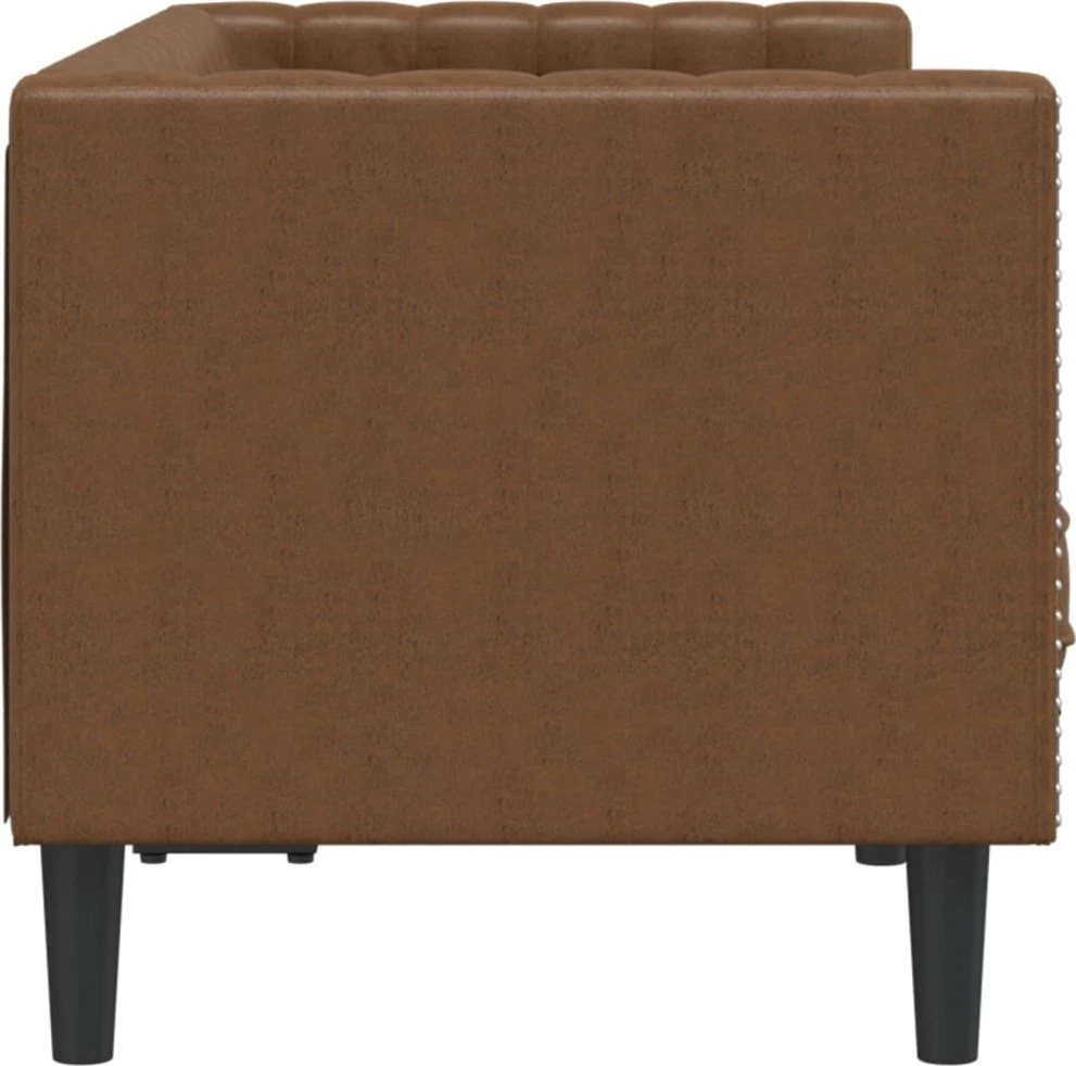 Dvivietė chesterfield sofa, rudos spalvos, dirbtinė versta oda