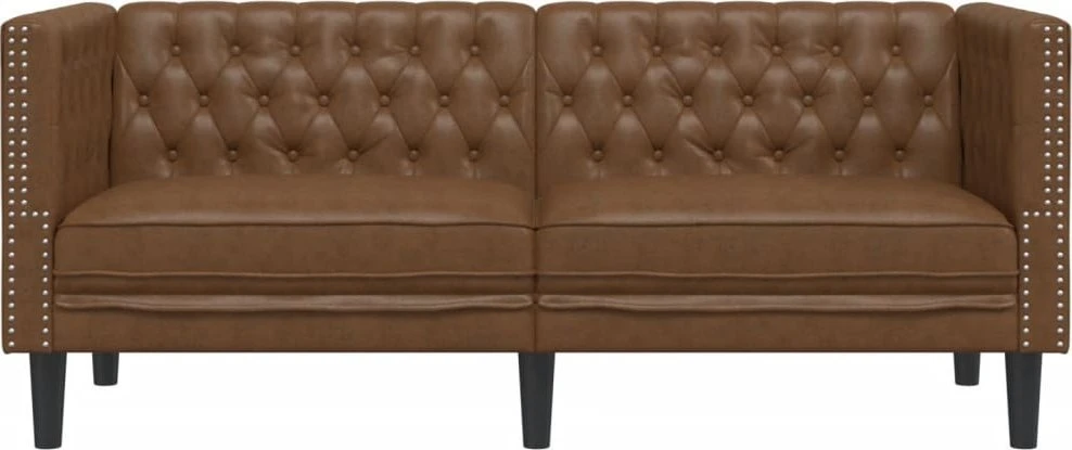 Dvivietė chesterfield sofa, rudos spalvos, dirbtinė versta oda