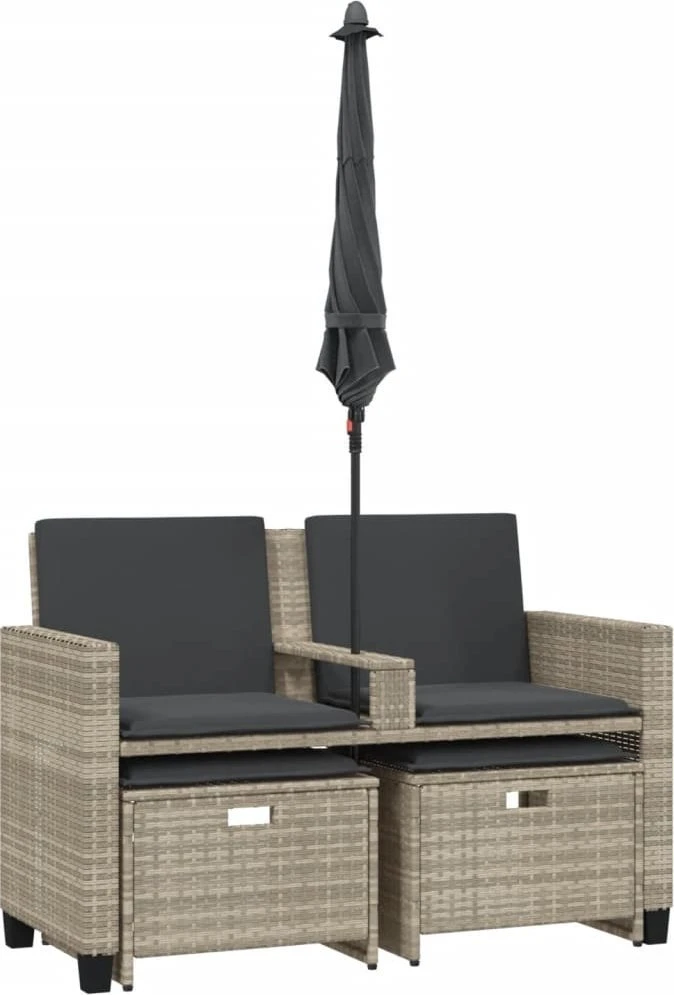 sodo sofa 2-vietė su skėčiu ir kėdėmis šviesiai pilkos spalvos