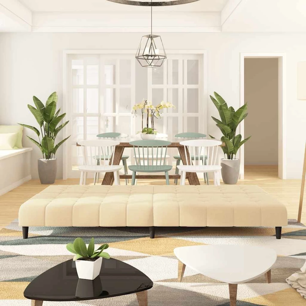 Dvivietė sofa-lova, kreminės spalvos, aksomas