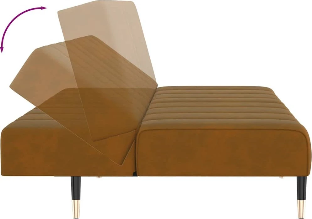 Dvivietė sofa-lova, rudos spalvos, aksomas